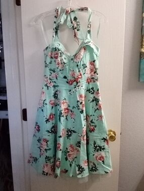 Hot Topic Mint Green Dress with Pink Floral Detail